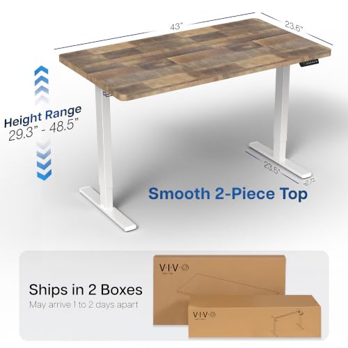 Image of VIVO Reclaimed Wood 43 x 24 in Standing Desk, DESK-KIT-1W4P | Electric, Holds 220 lbs, Sit Stand, Height Adjustable, Solid One-Piece Table Top, Memory Presets, 1B Series, White Frame