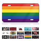 Decorative Front License Plate Cover, Rust-Proof Aluminum Car Vanity Tag, 6x12 Inch with 4 Holes,Personalise Noverlty License Plate Tag for Men & Women - Rainbow Pride Flag