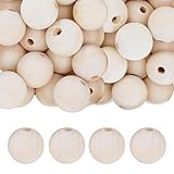 Mandala Crafts 120 25mm Round Huge Wooden Beads for Crafts Macrame Supplies - DIY Unfinished Natural Wood Beads Bulk with Holes for Jewelry Making Garland