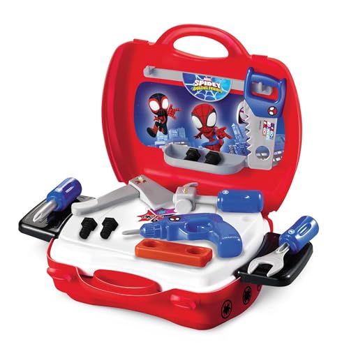Marvel Spidey and His Amazing Friends Handyman Suitcase Playset - 20-Piece Pretend Play Tool Set with Toy Drill Hammer and Saw - Spiderman Toy Tools for Kids 3+