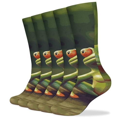 FZQVSGW Sweet Candy Athletic Socks Pack of 5, Breathable Crew Socks, Outdoor Sports Socks for Men Women, Funny Green Frogs, 15.5