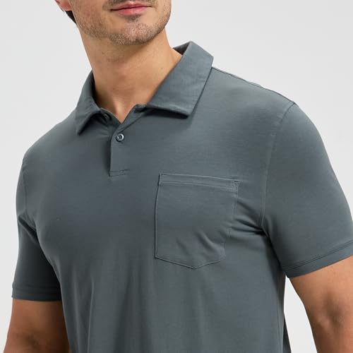 Camiseta polo para hombre netdraw ultra suave y transpirable de viscosa de bambú con bolsillo | Ligera, refrescante, absorbente de humedad, resistente a olores, UPF 50+, camiseta deportiva con cuello de golf miniatura 4