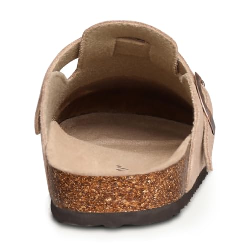 Image of KIDMI Genuine Suede Clogs for Women Men Cork Footbed Mules Potato Shoes | Arch Support, Comfortable, Leather Slip On, Fall, Casual, Indoor Outdoor, Non-slip Rubber Sole, Adjustable Metal Buckle