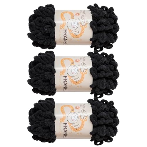 Franel Loop Yarn 100% Polyester Chenille Puffy Yarn, Craft Chunky Finger Knitting Loopy Yarn Soft and Light Material, Perfect for DIY Hand Woven Knitting Crafts Supplies (28 Black, 3-Pack) -  Jiate