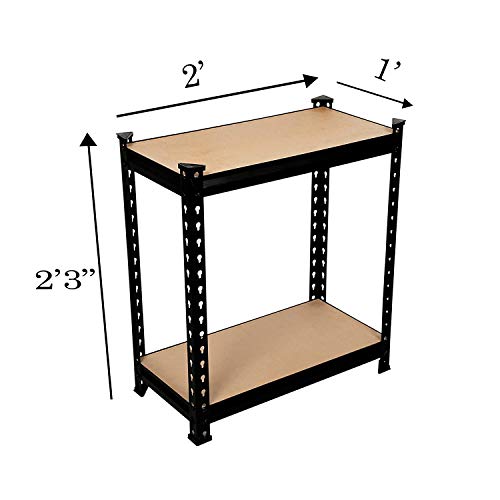 Image of Ash & Roh Wooden Steel Sections Adjustable Industrial Storage Rack and Shelves Steel Stand Bookshelf Adjustable Shelves (2 Section)