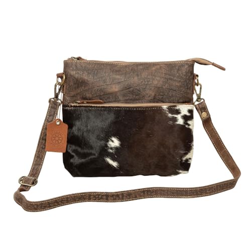 Myra Bag Point Rock Cowhide Purse - Western Purses for Women, Bourbon Chocolate Leather with Cow Print Hairon Cross Body3
