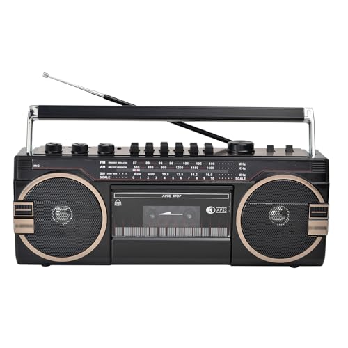 OZTYSGXM Retro Blueooth Boombox, Portable Cassette Player Boombox, Vintage Tape Radio Multi-Function Recorder - Built-In Large Capacity Battery, TF MP3 Player/Bluetooth, Classic 80s Style,Black
