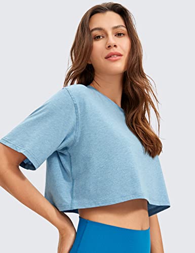 Image of CRZ YOGA Pima Cotton High Neck Crop T-Shirt | Workout, Naturally Soft, Loose Fit, Short Sleeve Tops for Women