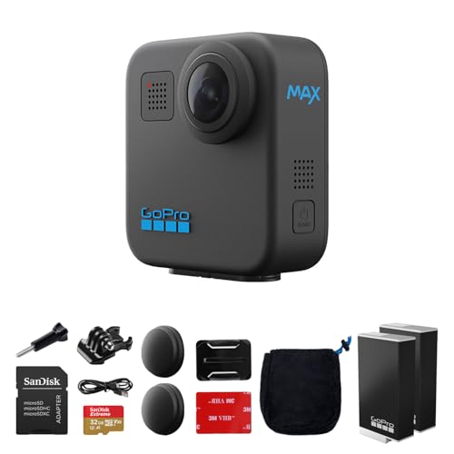 GoPro MAX 360 Action Camera with 5.6K30 Video Recording, Max HyperSmooth Stabilization & PowerPano with Extra Enduro Rechargeable Li-Ion Battery & 32GB Extreme UHS-I microSDHC Memory Card Bundle Kit