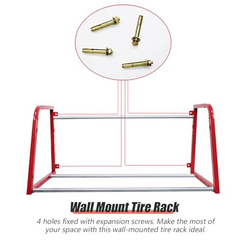 Generisch Robustes, wandmontiertes Reifenregal mit verstellbaren Ablagen für Felgen, Reserveräder, Winterreifen und SUV-Reifen – Radaufbewahrung für Werkstätten und Schuppen.