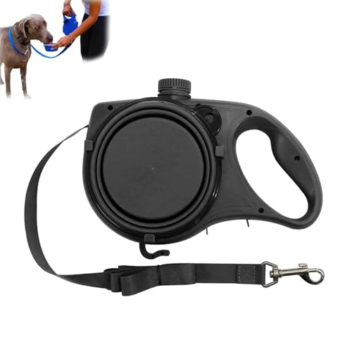 Guinzaglio retrattile con piastra e borraccia, guinzaglio 3 in 1, guinzaglio portatile, con borraccia e ciotola integrate, per cani di taglia piccola, media e grande (Nero)