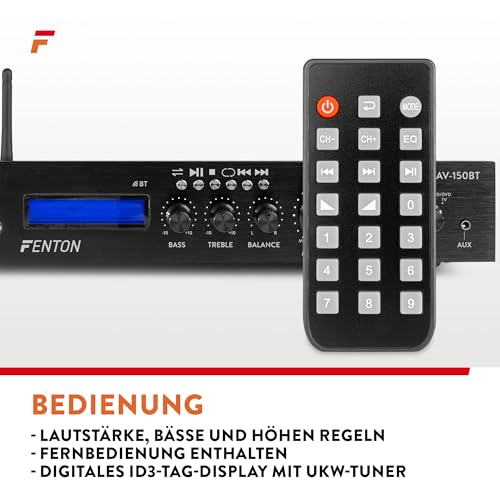Fenton AV-150BT - HiFi Verstärker 380 Watt, 5.1 AV Receiver mit Bluetooth, FM-Radio, MP3, SD- und...