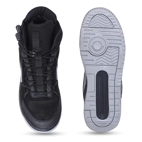 Image of Red Chief Sports Casual Sneakers for Men & Boys | Stylish Lace Up Low Ankle Shoes | Everyday Sneakers | Comfortable Trendy Footwear | Black-Hr.Grey | Size-7 | C6002 F021