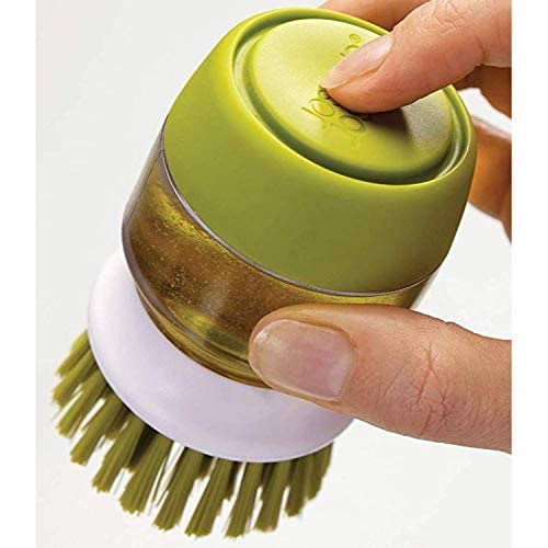 Qureza Plastic Cleaning Brush with soap Dispenser for Kitchen Sink washbasin,Dish Washer with Storage Stand Holder,Palm Scrub soap Dispenser Washing-up Brush 2