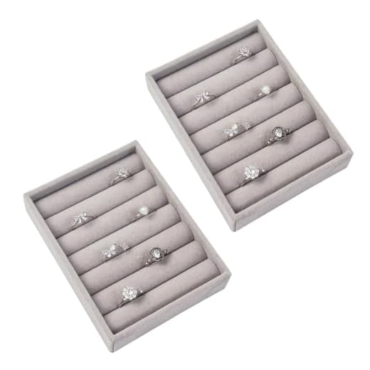 Nwvuop 2 Stück Ring aufbewahrung Schmucktablett, kleinen Ring Schmuck Organizer Schublade Schmuckeinsatz für Schubladen 12,5× 9,5× 2,5 cm(Grau)