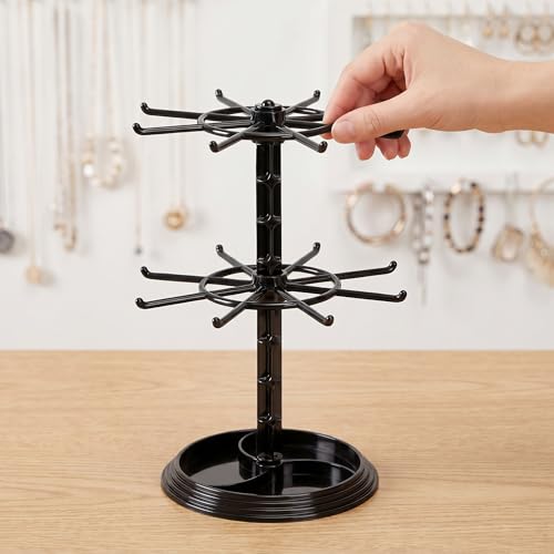 Rotating Earring Necklace & Keychain Display Stand,2 Tier Jewelry Organizer | 2-Layer.Durable Plastic Base Ensures Stability. Ideal For Home Dresser Countertop Or Boutique Retail Store Use - image 5
