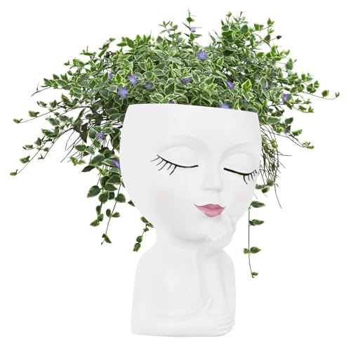 CAMEIRGOU Vaso Per Piante A Forma Di Viso, Fioriere Per Piante Grasse Con Foro Di Drenaggio, Vaso Per Fiori Con Viso Da Ragazza, Vasi A Forma Di Testa Per Piantes Da Interno Ed Esterno (bianco)