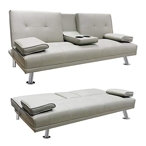 Futon Sofa Bed Sleeper w/Cup Holders,JULYFOX 2 Position Recliner Couch Tufted Upholstered Faux