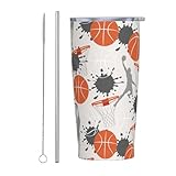 JASROTAO Basketball Game Tumbler, Sports 20oz Stainless Steel Insulated Travel Tumblers,Travel Coffee Mug with Lid and Straw Cups Gifts for Women Men