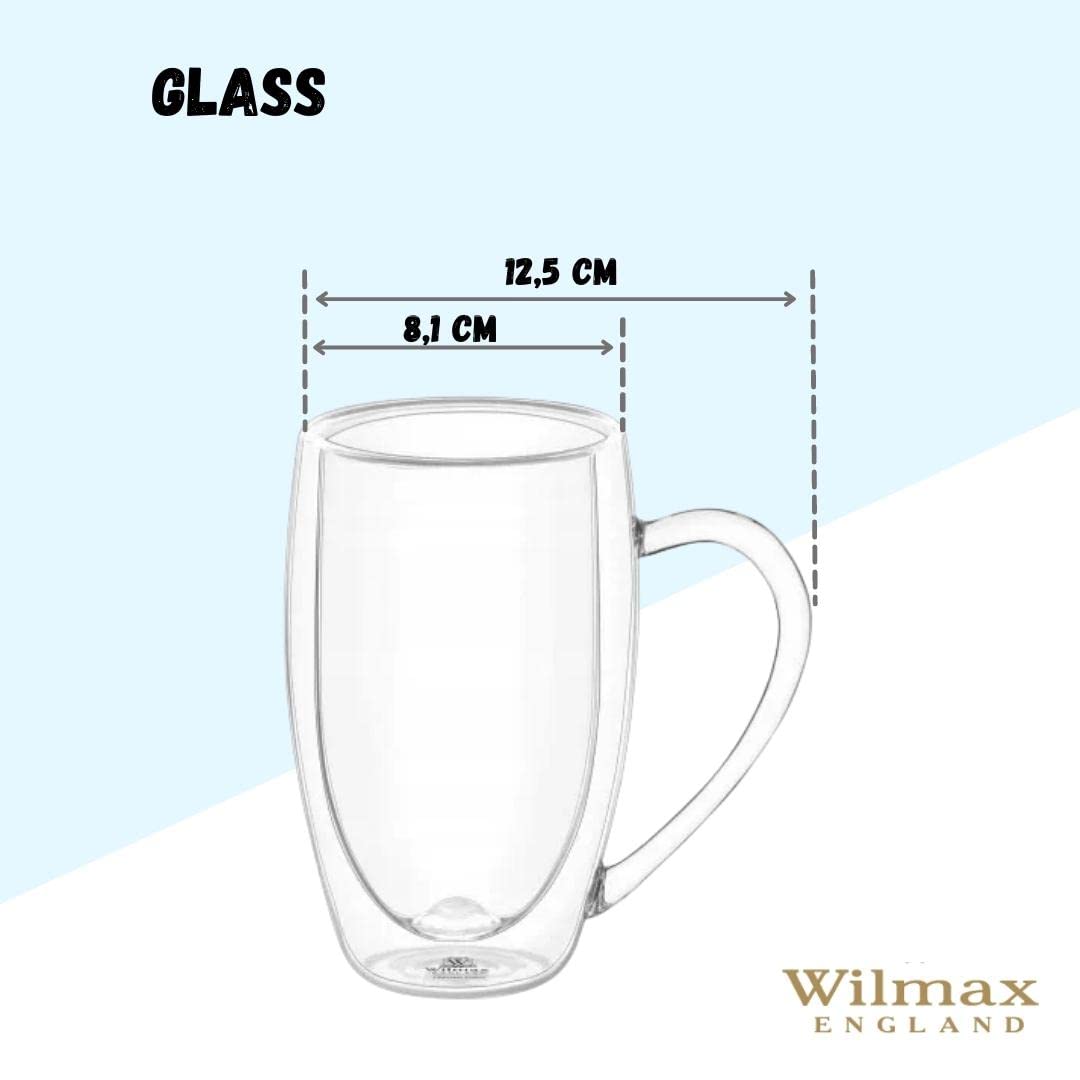Wilmax | Doppelwandige Thermogläser mit Henkel | 6er-Set | 400 ml | Thermotassen | Latte Macchiato Gläser Set | Cappuccino Gläser mit Henkel | Kaffeegläser | Teegläser | Trinkgläser