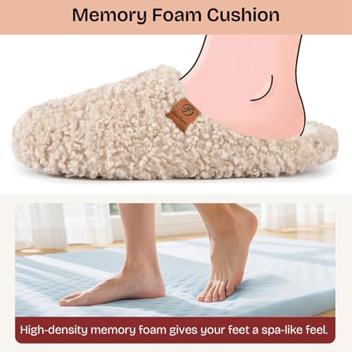 EverFoams Women’s Fuzzy Slippers Slip-On Memory Foam Khaki,9-10 US - image 4
