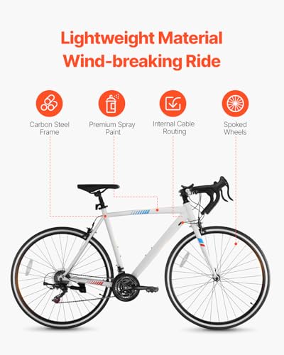 VEVOR Road Bike, 700C Wheels Racing Bike, Shimano Drivetrain City Commuter Road Bicycle, Urban Adult Sport Bicycle with Drop Bar, for Men and Women