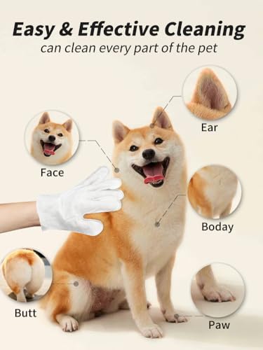 20 Stück Haustierhandschuhe, Reinigungstücher für Hund und Katze, Fellgesicht, Ohr, Auge, Pfoten, Reinigungstücher für die tägliche Pflege und Reisen, kein Ausspülen, sanft, verdickt