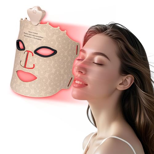 Red Light Mask - 7 Colors Red Light Mask for Face, Facial Skin Care at Home, Cordless Design, Lightweight, Portable, Rechargeable for Home - Khaki