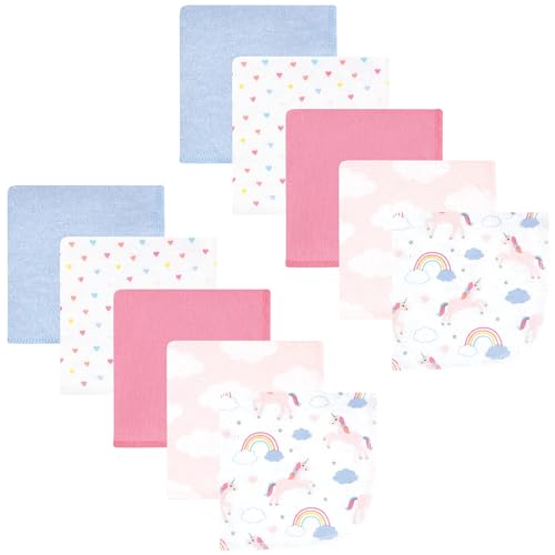 Image of Hudson Baby Unisex Baby Flannel Cotton Poly Washcloths, Unicorns Rainbows 10 Pack, One Size