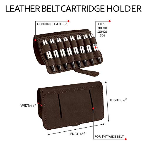 BRONZEDOG Leather Cartridge Case Shell Holder for .30-30 .308 .30-06 Win Mag Belt Ammo Pouch Black Brown Khaki Hunting Accessories (Brown) - Thumbnail 2