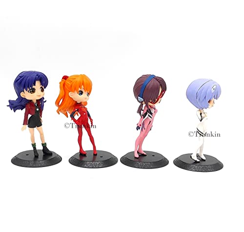 Image of Trunkin Neon Genesis Evangelion Rubber Action Figure | Set Of 4 Action Figure Asuka Langley Ayanami Rei Mari Mikanami Misato Katsuragi Collectible | 14.5 cm Weeb Manga Figurines,Multicolor