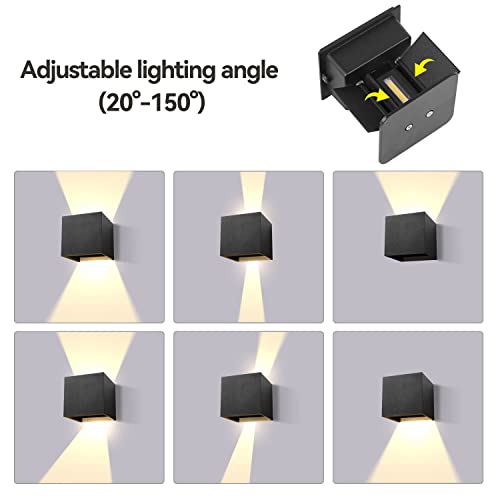 CANMEIJIA Aplique pared Exterior, 12W Impermeable IP65 Lampara de pared Interior Exterior Luz Cálida 3000K 1000 lm Ángulo ajustable Lámpara Pared Negro para Porche Salón Dormitorio - imagen 3