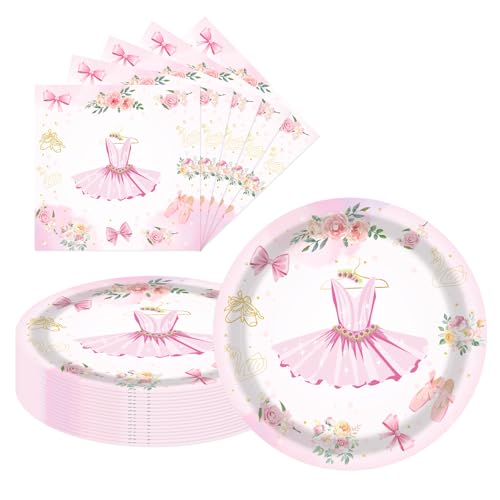 LDFDRT Ballerina Pink Paper Plates and Napkins 9 Inch, 20 Each