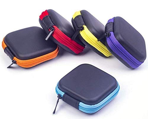WOIWO 5 Pcs Square Shaped Carrying Mini Hard Case Storage Bag,Headset Earbuds Pouch Storage Bags (Color Random)