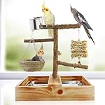 Mogoko Natural Bird Playground Bird Perches, Bird Cage Accessories, Bird Toys Playground, Bird Perch Stand Parrot Stand, Includes 2 Stainless Steel Cups and Removable Tray - Image 3