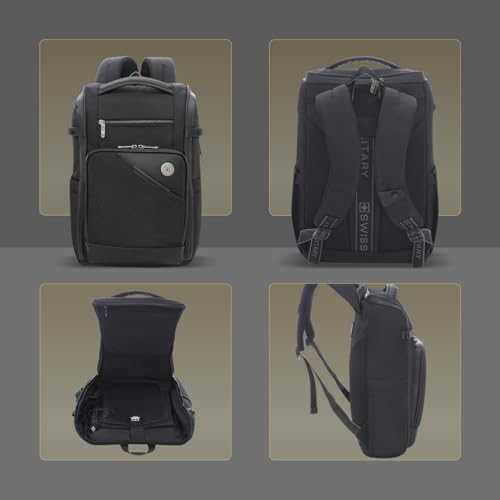 Image of SWISS MILITARY Aspen Laptop Backpack 15.6 Inch with USB Charging Port, Quick Access Pockets, iPad Compartment, Mesh Bottle Holders, 16L Compact Travel Office College Bag for Men Women