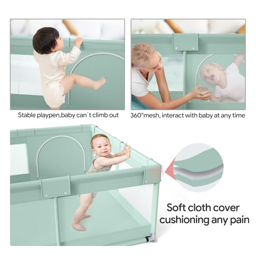 Image of Fodoss Playpen for Babies and Toddlers, Green Playpen for Apartment, Kids Play Pen, Extra Large Baby Play Pen, Big Playard for Infants