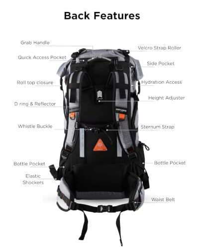 Image of CarryPro NOMAD 65L+ Travel Backpack Large Capacity Hiking & Travel Rucksack Durable Water Resistant Multi Compartment Trekking Bag with Padded Shoulder & Back Support