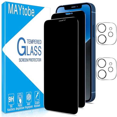 Image of MAYtobe [2+2 Pack Designed for iPhone 12 Privacy Screen Protector, Privacy Tempered Film with Camera Lens Protector for iPhone 12, No Bubbles, Anti Scratch, Easy to Install