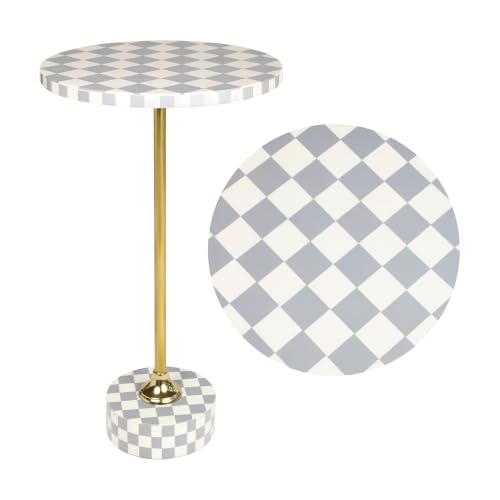 JONATHAN Y Calix 24" Round Checkerboard Pedestal Drink Table, Gray/White