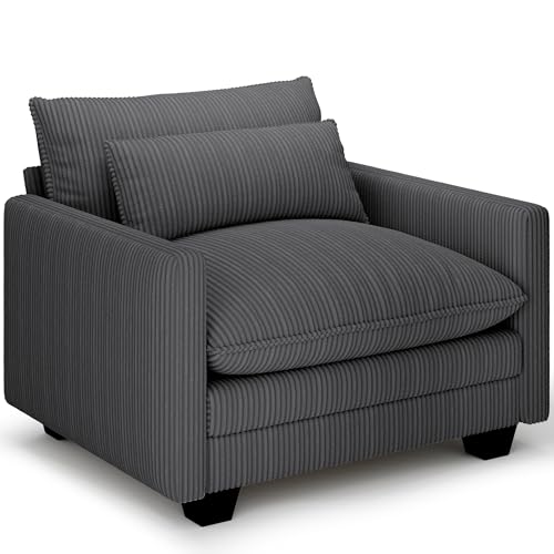 Image of Gizoon Cloud Accent Chair with Washable Cover, Corduroy Single Sofa Chair with Comfy Deep Seat, Modern Armchair with Pillow for Living Room Bedroom, Gray