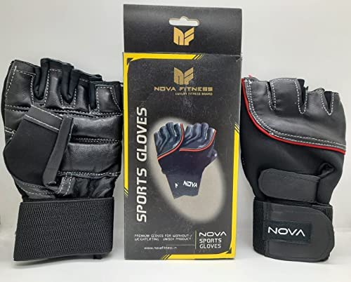Novafit NOVA Pure Leather Unisex Leather Gym Gloves, for Professional Weightlifting, Fitness Training and Workout, Wrist Wrap for Protection-image-2