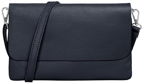 Caspar Elegante Leder Clutch Damen Umhängetasche Abendtasche mit verstellbarem Schultergurt - CLASSIC LINE - Modell No.835 - Made in Italy, Farbe:dunkelblau