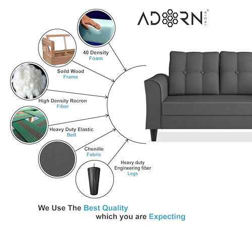 Image of Adorn India Maddox Tufted L Shape 5 Seater Sofa Chenille Sofa Set RHS (Grey) (3 Year Warranty)
