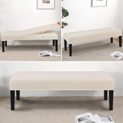 Image of SearchI Dining Bench Cover, Stretch Washable Long Bench Seat Covers, Rectangle Dining Table Bench Slipover for Dining Room, Living Room, Kitchen(Beige Jacquard)