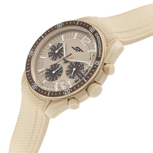 Image of SF Genesis-Bold Chronograph Quartz Analog with Beige Dial Beige Silicon Strap Watch for Men - 77186PP06