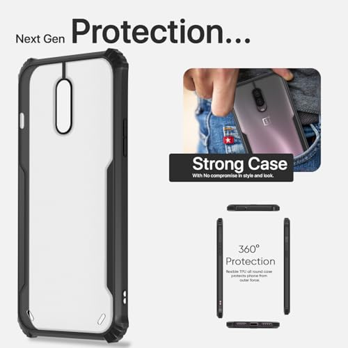 Image of Outlouders Back Cover for OnePlus 6T / Oneplus 7 | Ultra Hybrid Transparent | Full Camera Protection | Raised Edge | Crystal Clear Bumper Case (Black)