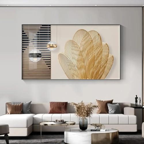 Toile abstraite minimaliste moderne dorée décoration séjour