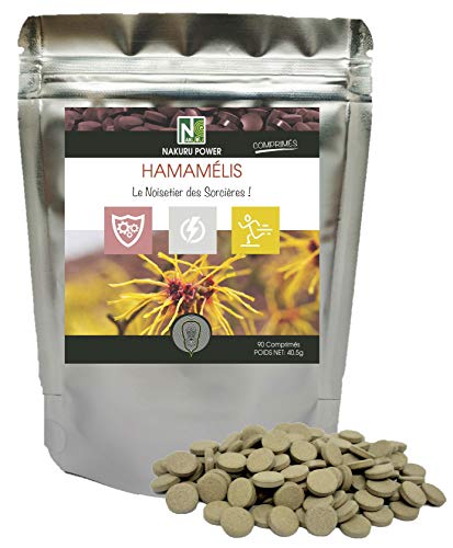NAKURU | Hamamélis | Gamme Power | Fabriqué en France | Le Noisetier des Sorcières! | (90 Comprimés de 450mg / Poids Net: 40,5g / Gris)