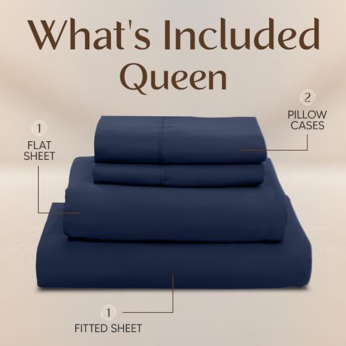 Image of Utopia Bedding Queen Size Sheet Set - 4 Piece Bed Sheets, Soft and Breathable Microfiber, Includes 1 Fitted Sheet, 1 Flat Sheet and 2 Pillowcases - Oeko Tex (Navy)